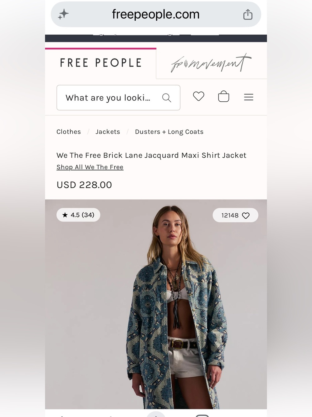 FREE PEOPLE x We The Free Brick Lane Jacquard Maxi Shirt Jacket size medium - Picture 10 of 16